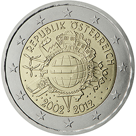 10 anni di banconote e monete in euro - Austria 2012
