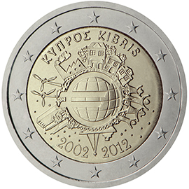 10 anni di banconote e monete in euro - Cipro 2012