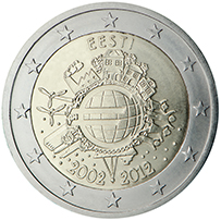10 anni di banconote e monete in euro - Estonia 2012