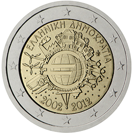 10 anni di banconote e monete in euro - Grecia 2012