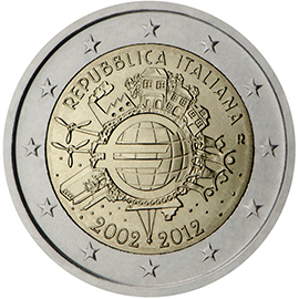 10 anni di banconote e monete in euro - Italia 2012