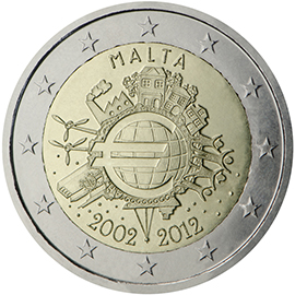 10 anni di banconote e monete in euro - Malta 2012