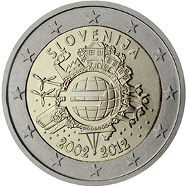 10 anni di banconote e monete in euro - Slovenia 2012