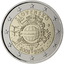 10 anni di banconote e monete in euro - Slovacchia 2012